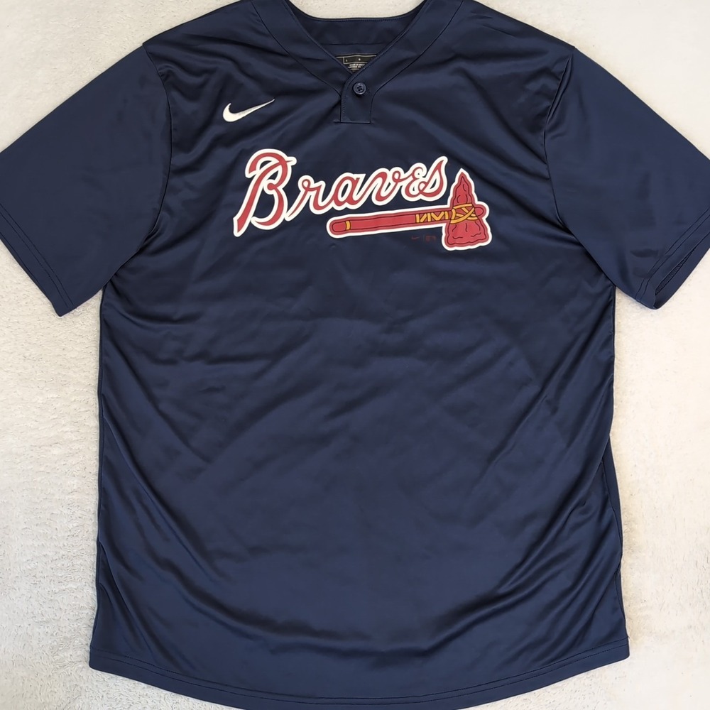 Men's L Nike Atlanta Braves Jersey Blue Meyer Baldwin Long Moore #16 S/S Authent